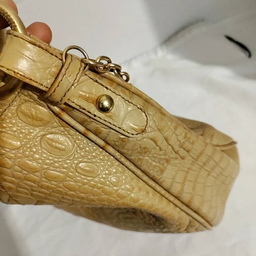 BRAHMIN Carmela Melbourne Hobo Shoulder Bag Croc-Embossed Leather Honey Caramel